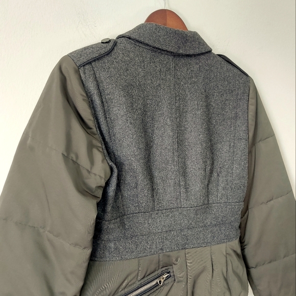 PHI Virgin Wool Puffer Bomber Jacket Women Size 4 Green Gray Short Military Coat - Picture 5 of 12